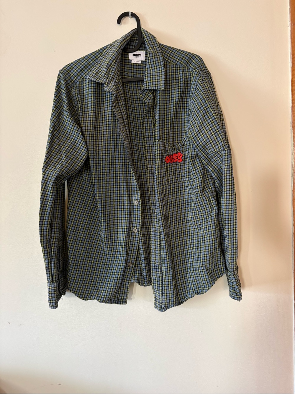 Obey Blue, Green & Yellow Plaid Button-Up Shirt